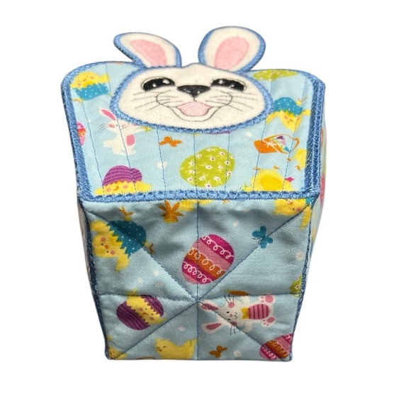 Hand Crafted Easter Basket Bunny with Handle Rabbit Embroidered Blue Kids Toy - Picture 6 of 17